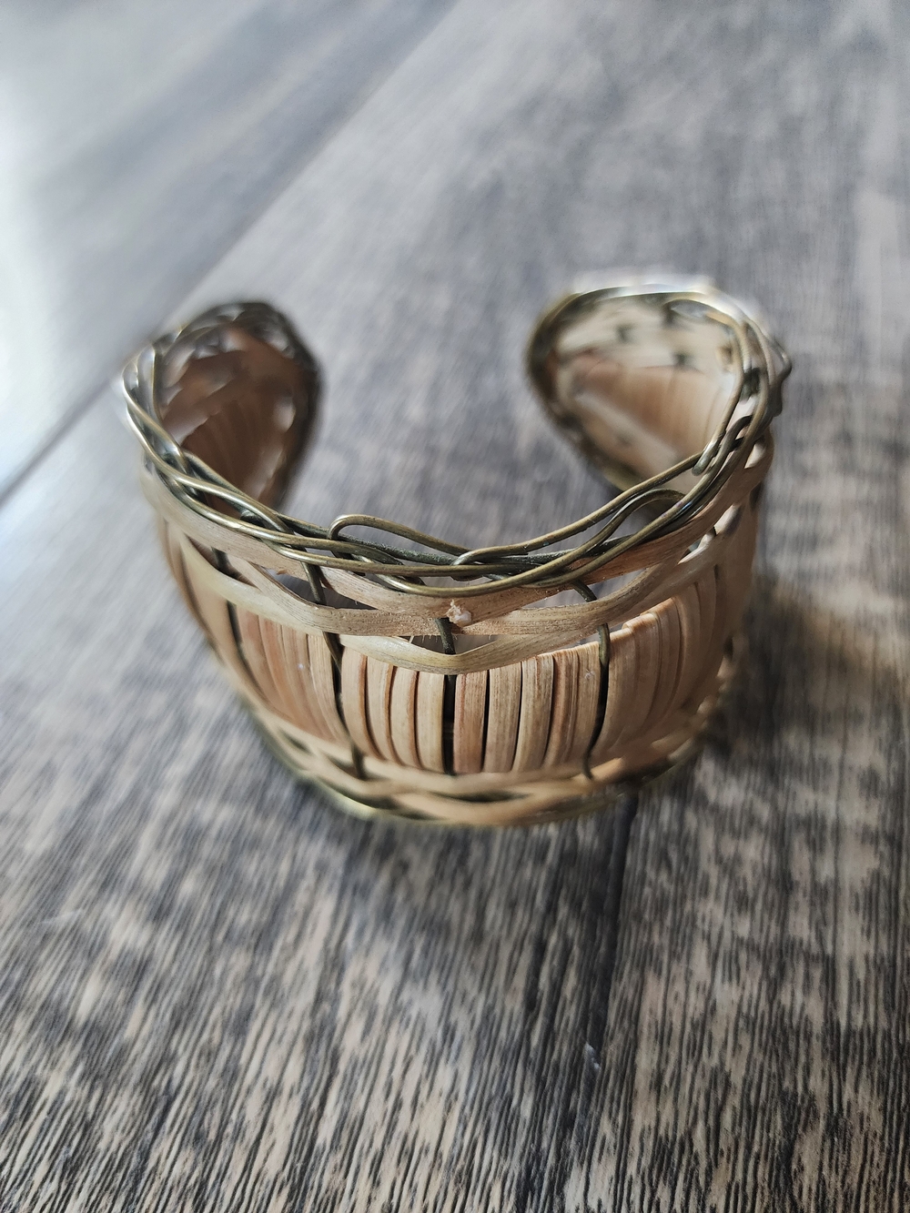 Handwoven Tan and Gold Cuff Bracelet - Women's Jewelry